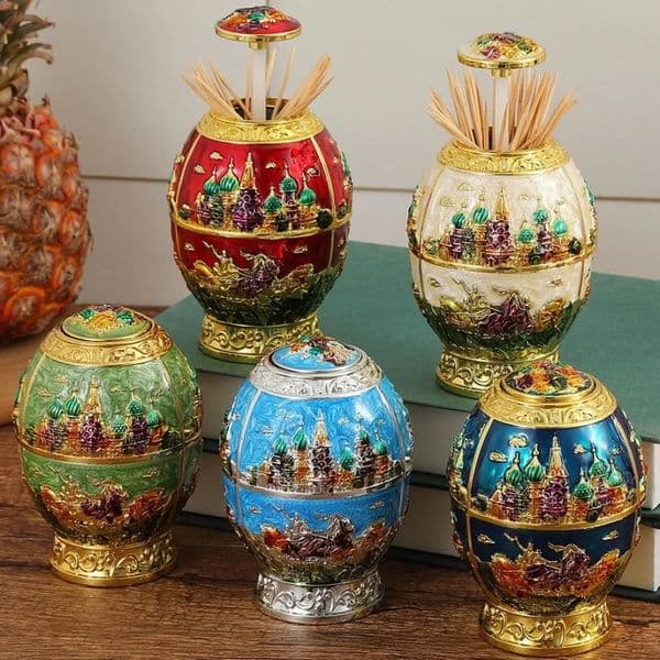 Automatic Push-Type Toothpick Box Engraving Castle Alloy Multicolor Toothpick Organizer Holder Desktop Decoration Unique Gift 260112BJ
