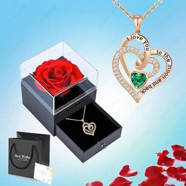 Valentine's Day Green Zircon Heart Pendant Necklace With Rose Box 2025 New Jewelry Set For Girlfriend Christmas Valentine Day Birthday Gift ddmytues