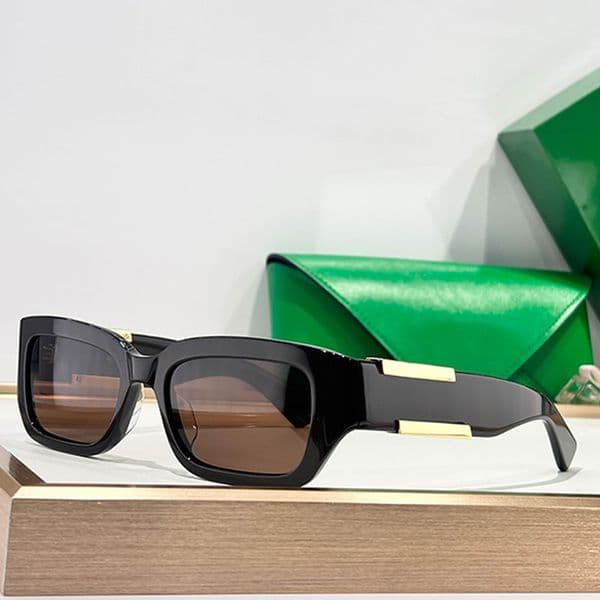 lady Dash Rectangular Sunglasses BV1406 Black acetate frame Brown lenses protection UVA UVB100% Design wide legs Minimalist goggles Mens Classic Sunglasses