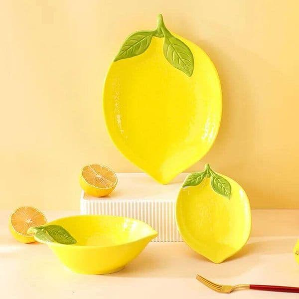 Creative Cartoon Lemon Shaped Ceramic Salad Soup Bowl Family Fruit Snack Plate Kitchen Utensils Accessories 26H0119