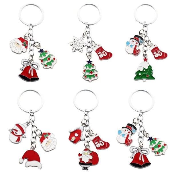 Christmas Keychain Pendant Party Favor Zinc Alloy Key Holder Charm Santa Xmas Tree Snowman Bell Hanging Pendants Holiday Decorations Gift Z 1.5-6