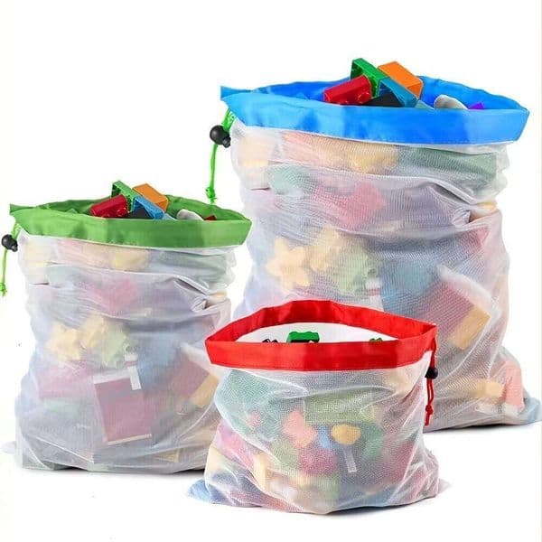 5/3pcs Transparent Mesh Polyester Drawstring Organization - Building Blocks and Toy Storage Bags 26Y0119