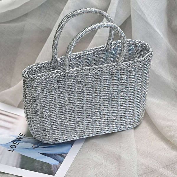 Silver Handmade Straw Woven New Vintage Travel And Vacation Beach French Fashion Ladies Hand-To-Wear Tote Bag Suotong260119