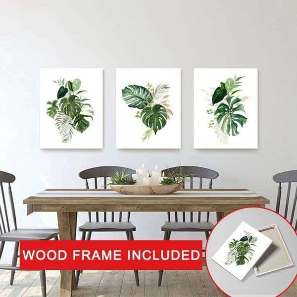 Minimalist Canvas Painting with Frame Green Leaves Wall Art for Living Room Home Decoration Modern Poster Picture 26Y0119