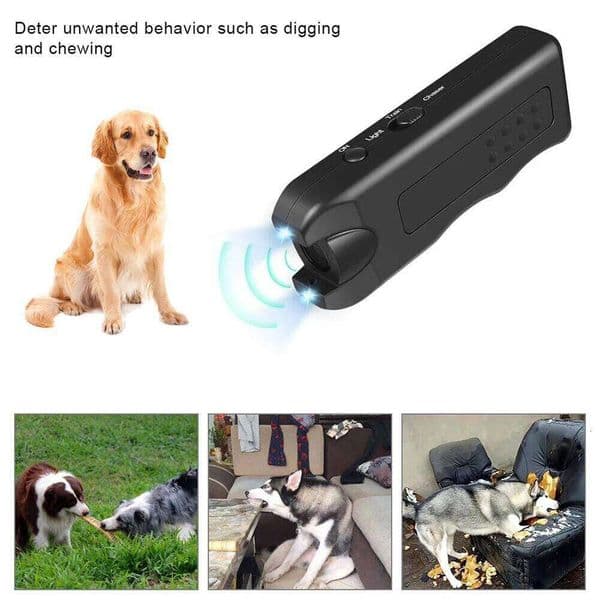 Ultrasonic Anti Barking Device Handheld Automatic Bark Stopper with LED Light Repeller Trainer Battery Powered for All Size Dogs 26H0119