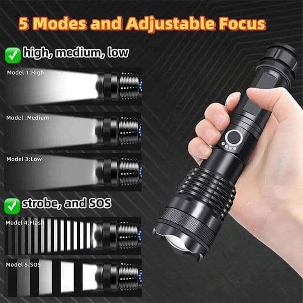 Powerful LED Flashlight USB Rechargeable Hand Light Telescopic Zoom Torch Lamp Outdoor Camping Fishing Lantern X260120
