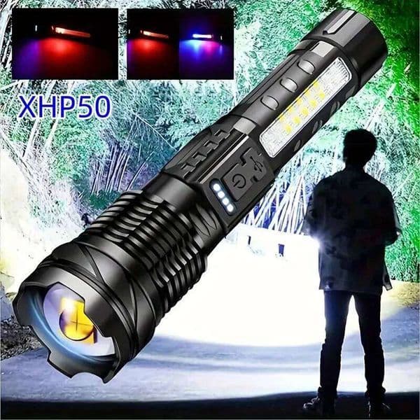 30W COB Strong LED Flashlight Portable Rechargeable Zoomable Hand Lamp1000 Lumens Torch Built in Battery with Power Display X260120