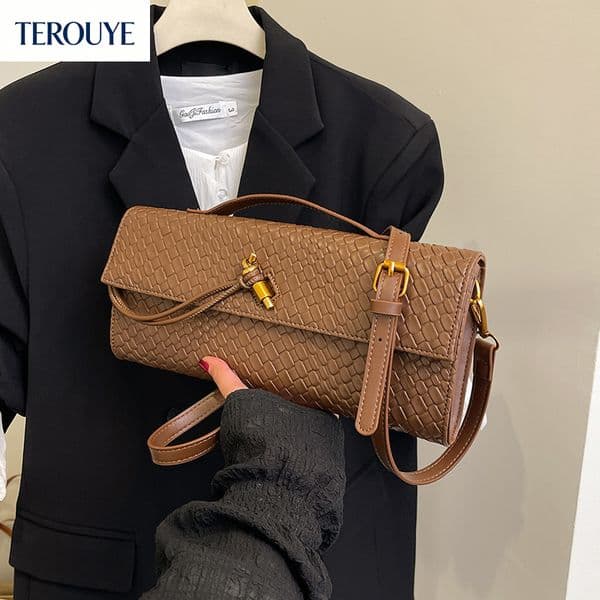 TEROUYE Knitted Texture bag Rectangular Handbag Winter New Korean Fashion Retro Style Women's Shoulder Bag Versatile Trendy Super popular Style Luxury Bag