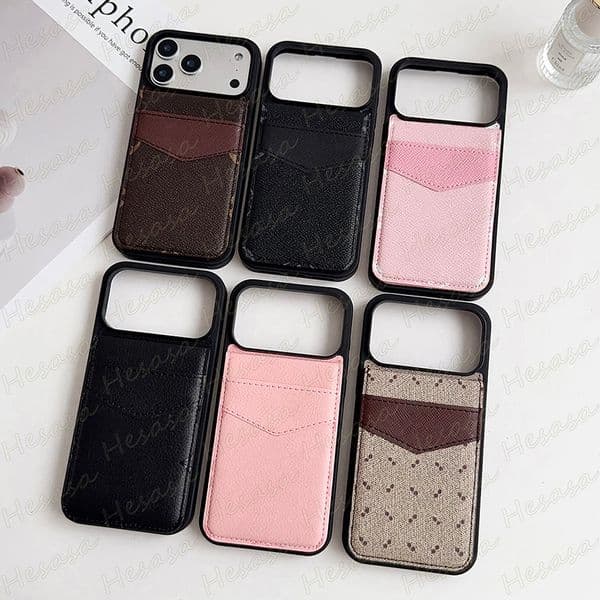 Classic Luxury Print Mobile Phone Case for iPhone 17 Pro Max 16 Plus 15 14 13 12 11 Leather Folio Wallet Card Pocket Designer Cover Samsung S26 Galaxy S25 S24 S23 Ultra