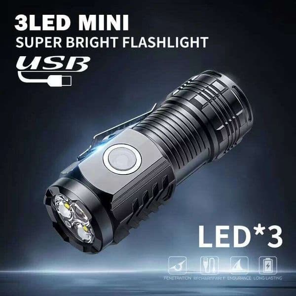 3LED Mini Flashlight with Pen Clip, Night Walking, Portable Brightness, Rechargeable Waterproof Emergency Spotlight Outdoor Torch X260120