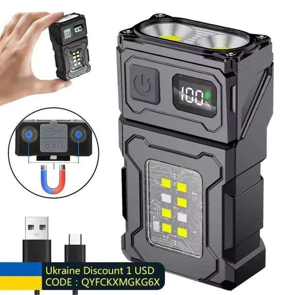 Mini USB Rechargeable LED Flashlight 2000LM Super Bright Magnetic Tail COB Side Light 5Modes Portable for Camping Emergency Work X260120