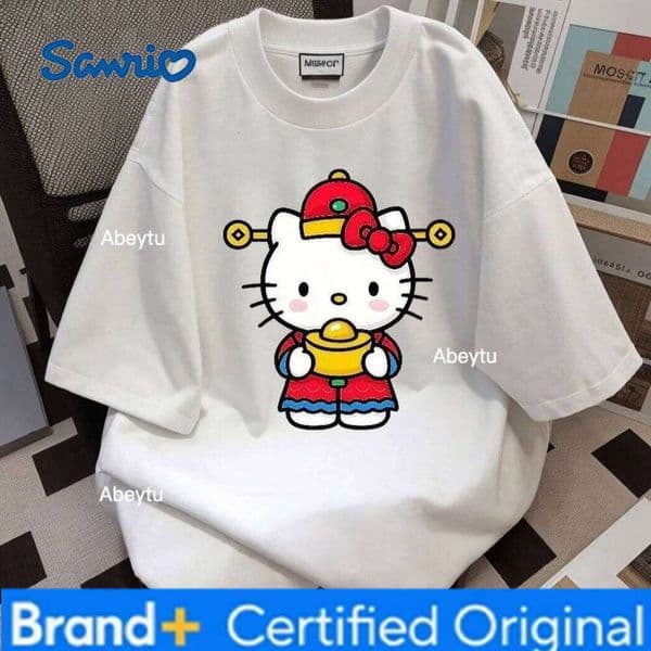 Sanrio New Pure Cotton Short-sleeved, Cute Kt Cat, Comfortable and Soft, Casual Print for A Couple H260120