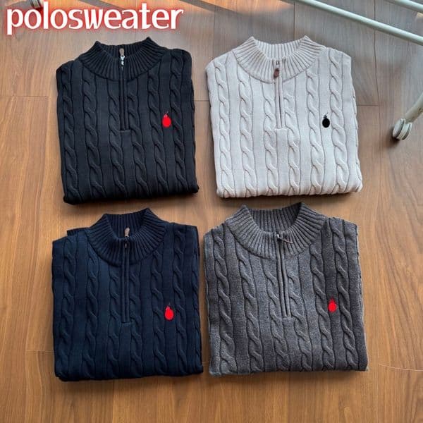 polo sweater cardigan men quarter zip premium embroidered knitwear for men casual business soft breathable t shirt long sleeve pullover tops mens clothing 030