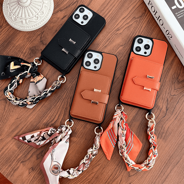 Women Handheld Phone Designer for Apple iPhone17 Pro Max 13 12 14 15 16 pro Card Slot Bag Holder Wallet Case Cover Straps Ribbon Chain