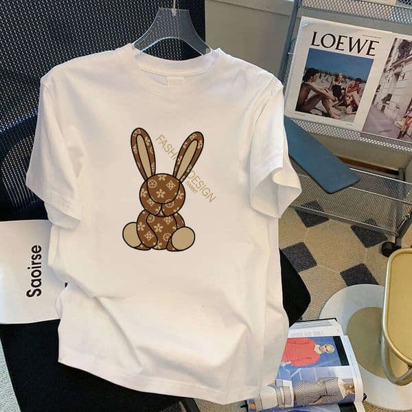 Foreign Trade Source Factory First-Line Brand Counter Mall Cut Label Women's Pure Cotton Cat Print Regular Shoulder Short Sleeve T-Shirt