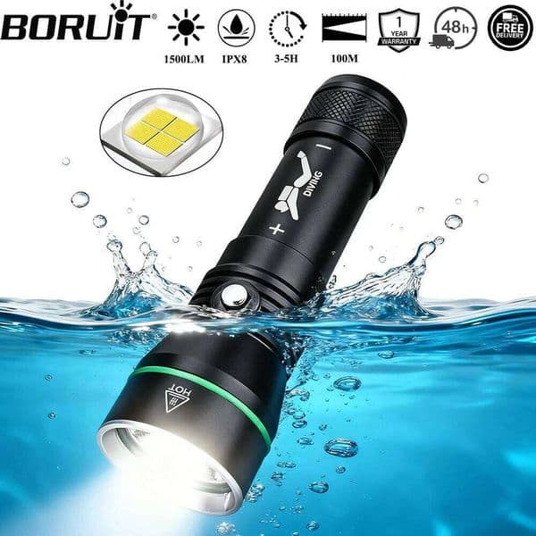 BORUiT S3 XHP50 LED Scuba Diving Flashlight 1500LM Super Bright Underwater 100M Torch IPX8 Waterproof Spearfishing Lantern X260120