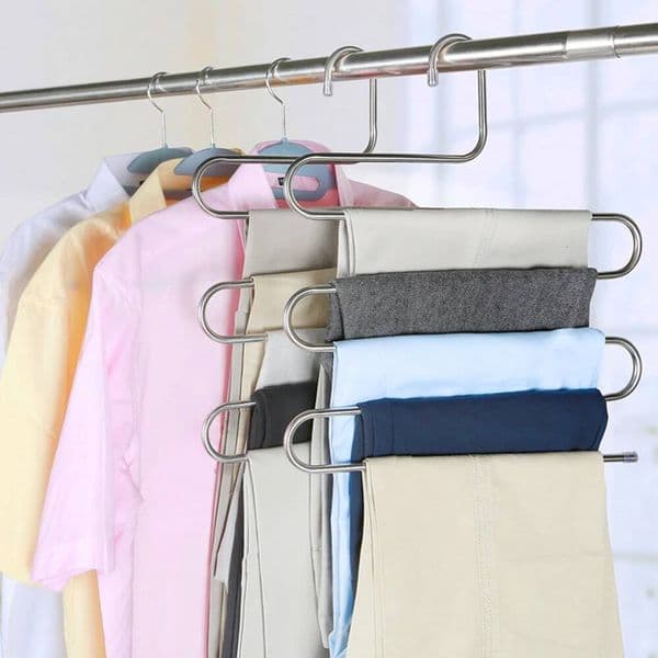 MultiFunctional Stainless Steel Trouser Hanger 5 Layers Pant Storage Cloth S-type Non-slip Drying Rack Bathroom Organizer ddmynov