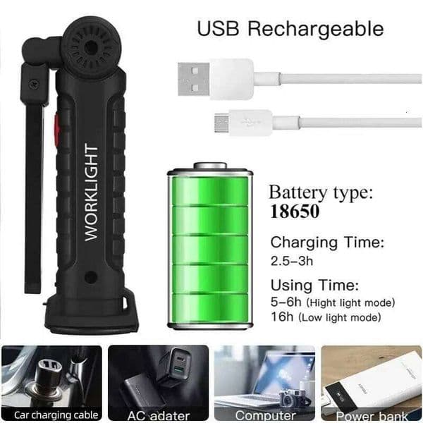 USB Rechargeable Camping LED Flashlight Light Magnet and Hook Waterproof Lighting Mode Suitable for Night Work X260120