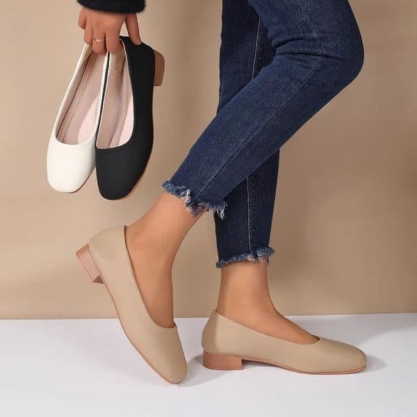 Ddmysports Foreign Trade New Spring Summer Low Chunky Heel Single Women S Shallow Mouth Work Soft Square Toe Black Versatile Leather Shoes Outdoor Shoes