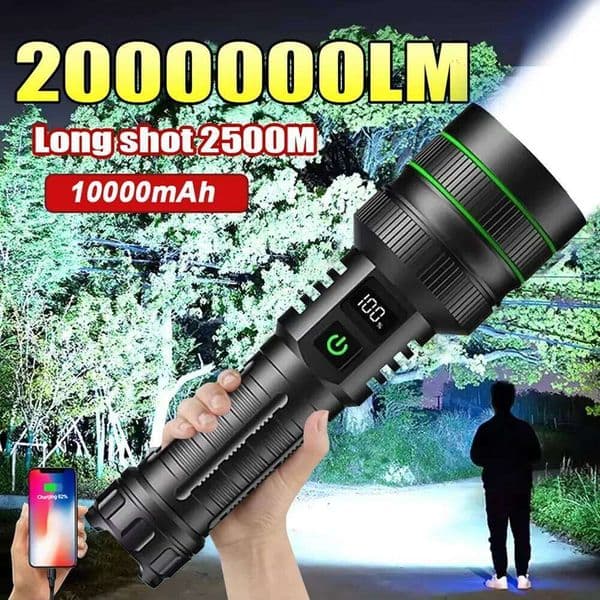 20000000LM Most Powerful LED Rechargeable Type-c Flashlight Long Range 2000M Tactical Torch Light For Fishing Hunting X260120