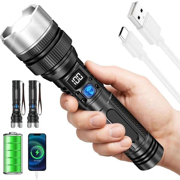Ultra-Bright Rechargeable Flashlight, Compact & Lightweight Torch for Camping Hiking Fishing Outdoor Emergency Lighting X260120