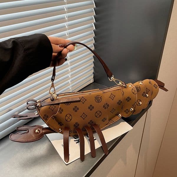 OULAIMEIZI New Design Creative Fun Lobster shaped Fashionable and Versatile Women Shoulder Bag Handbag Coffee Brown