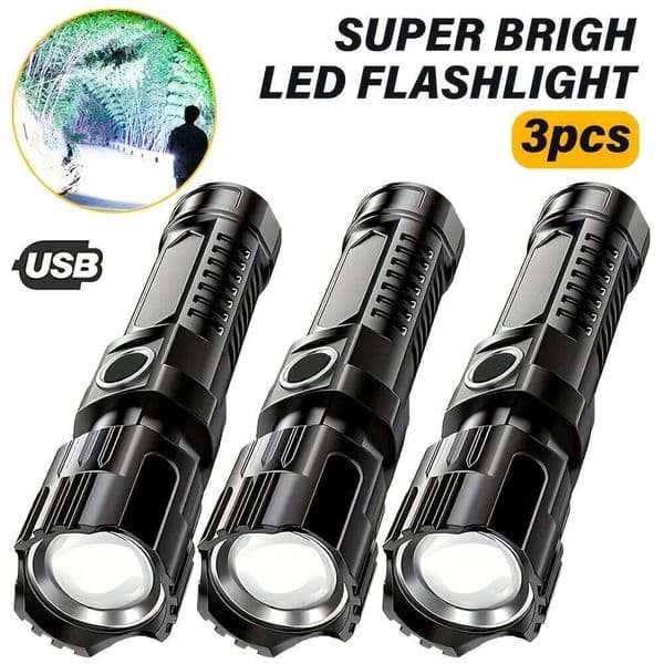 High Strong Power Led Flashlights Tactical Torch with Display Light USB Rechargeable Camping Fishing Emergency Zoom Lantern X260120