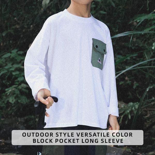 Kids Shirts The Mount Space Khaki Green Contrast Pocket Long Sleeve Shirt Textured Fabric Outdoor Hiking Casual Tee for Men 26DX1348
