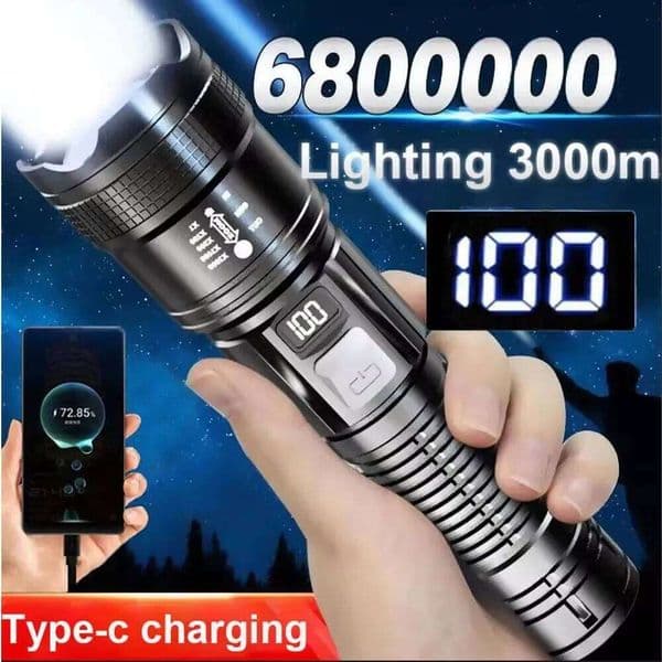 Super Bright LED Flashlight High Power Long Range USB Rechargeable Tactical Torch Outdoor Waterproof Camping Fishing Lantern X260120