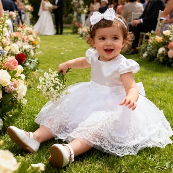 White Dresses For Baby Girl 1st Birthday Party Dress Backless Bow Cute Baby Baptism Gown Kids Wedding Elegant Princess Dress 260119
