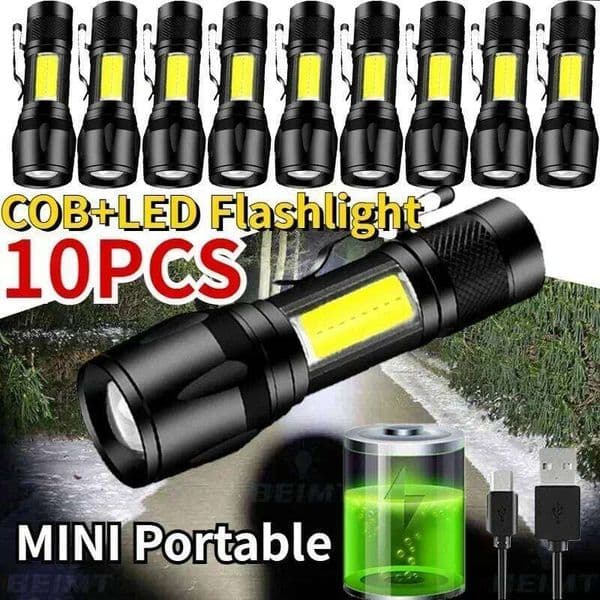 COB+XPE Portable Torch 1-10PCS Mini Zoomable Focus Light Rechargeable Tactical Flashlight Camping Emergency Lantern X260120