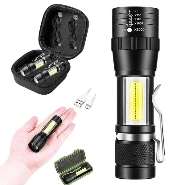 LED+COB Type-C Rechargeable Compact Telescopic Zoom Tactical Flashlight 3 Mode With Clip Outdoor Emergency ABS Torch Waterproot X260120
