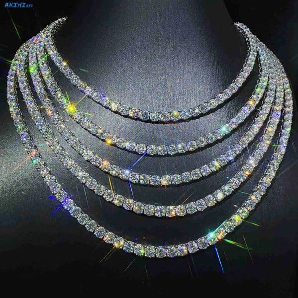 Factory Wholesale 925 Sterling Silver Vvs Moissanite Diamond Tennis Chain Necklace Cuban Link Chain Women Fine Jewelry 3mm 4mm