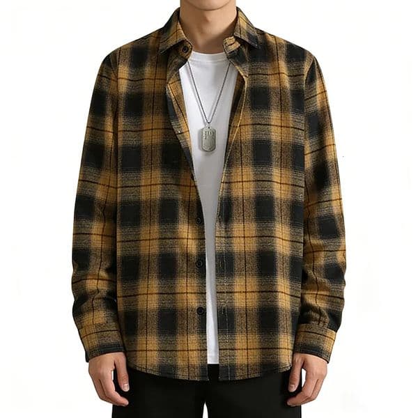 Mens Spring Autumn Plaid Button Down Shirt Long Sleeve Casual Open Front Cardigan Fashion Loose Fit Top 260121