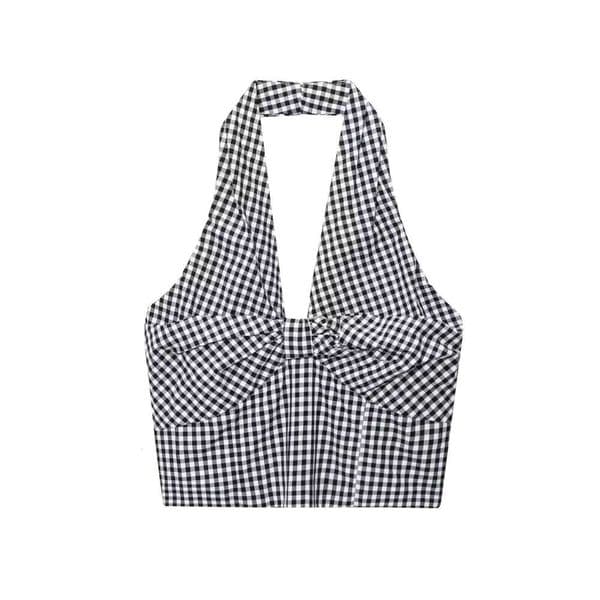 2025 new summer women's clothing casual fashion comfortable slim design sense plaid short camisole top