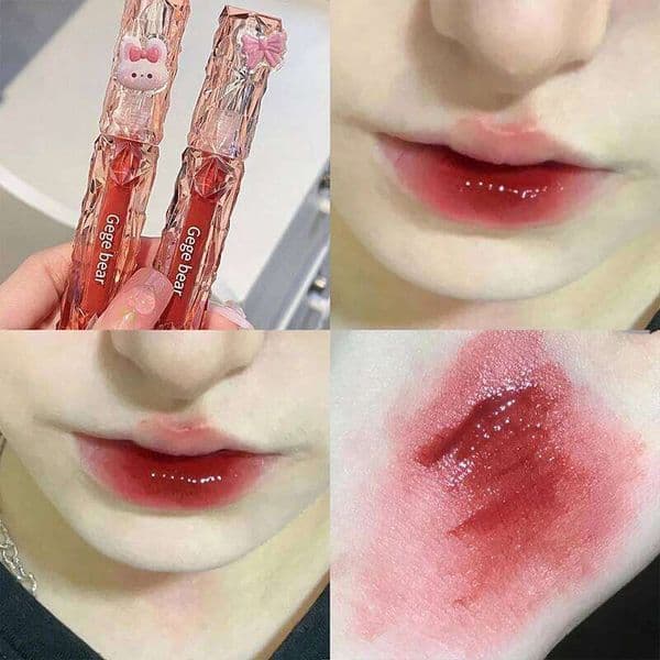 Gegebear Crystal Transparent Lipstick - Long-Lasting Mirror Glaze Easy to Color Lip Gloss with White Drill Detail for Smooth Fin XJ260121