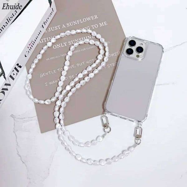 Luxury Pearl Chain Crossbody Strap Shockproof Case for iPhone 17 Pro Max 16 14 13 12 Mini 11 15 Plus Lanyard Acrylic Clear Cover Z260121