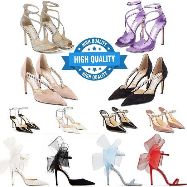 Designer heels with box women sandals party wedding luxury high heel classic diamond buckle strap stiletto heels rhinestone women plat pumps flat shoes big size 35-42