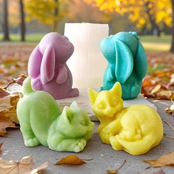 Valentine's Day DIY Cartoon Animal Kitten Rabbit Bear Silicone Mold Handmade Aroma Candle Plaster Ornament Mould Soap Epoxy Resin Gypsum Molds ddmySat