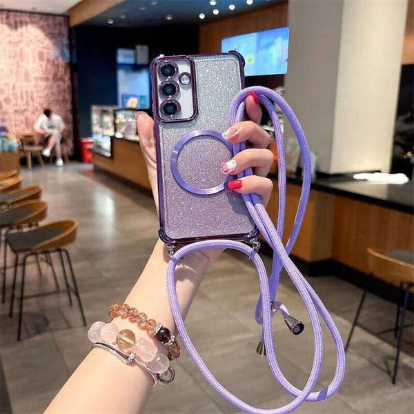 Plating Clear Magnetic Cases For Samsung Galaxy S25 edge S25FE S24 S24Ultra A06 A17 A35 A36 A56 Crossbody Lanyard Necklace Cover Z260121