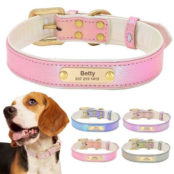 Customized PU Leather Collar Soft Puppy Dog Collars Engraved Pet Cat Name Necklace Adjustable For Small Medium Large Dogs 26W01121