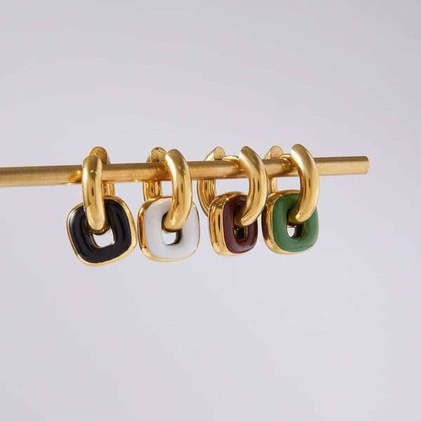 Uworld Minimalist 18K Gold Color Plated Stainless Steel Brown Drip Oil Double Ring Splicing Earrings Women's Jewelry Party Gift