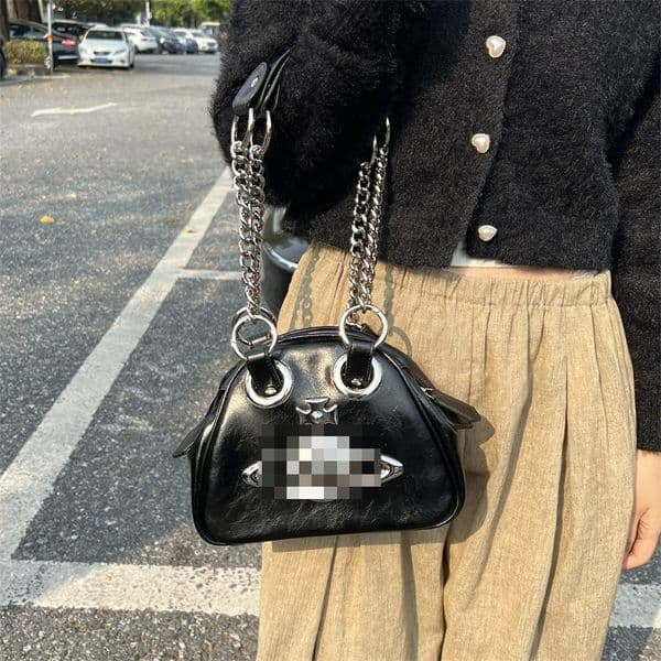 Saturn Crocodile Pattern Punk 2025 New Style Chain Shoulder Bowling Bag