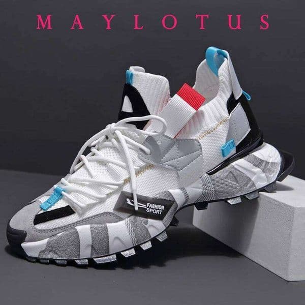 2025 Fashion Men Platform Breathable Comfortable Sport Chunky Knitting Mesh Casual Shoes White Sneakers 26W0121