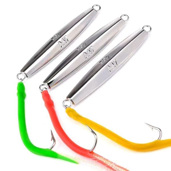 Diamond Jigs Saltwater Fishing Lures Spoon Metal Jig with Tube Tail Trolling Jigging Bait Stripers Bass