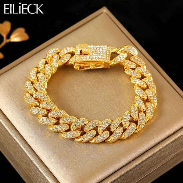 EILIECK 316L Stainless Steel Gold Color Cuban Bracelet For Women Men Trendy Punk Waterproof Wrist Chain Jewelry Gift Party 26H0121