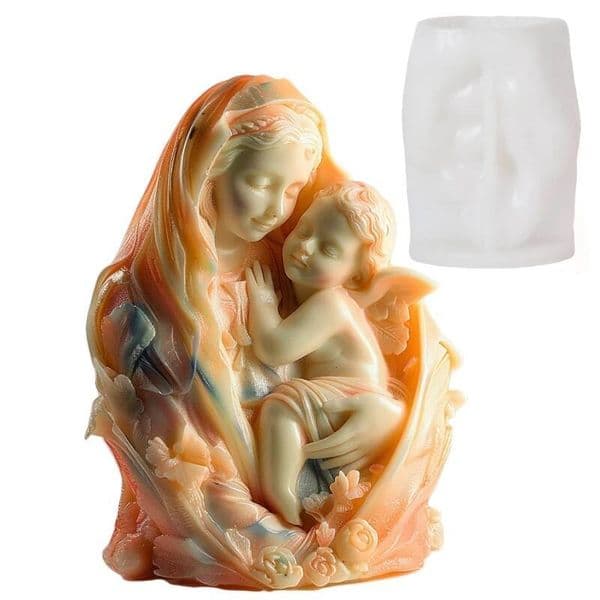 Valentine's Day 3D Virgin Mary Goddess Embracing Boy Silicone Mold Mother's Day Thanksgiving Gift Heart Angel Concrete Cement Gypsum Molds ddmySat