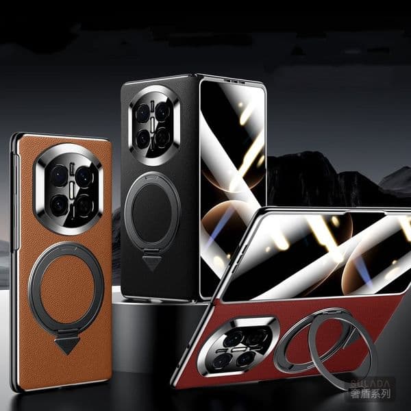 Genuine Cowhide Leather Glass Film Hinge Case for Huawei Mate X7 Magnetic Bracket Cover