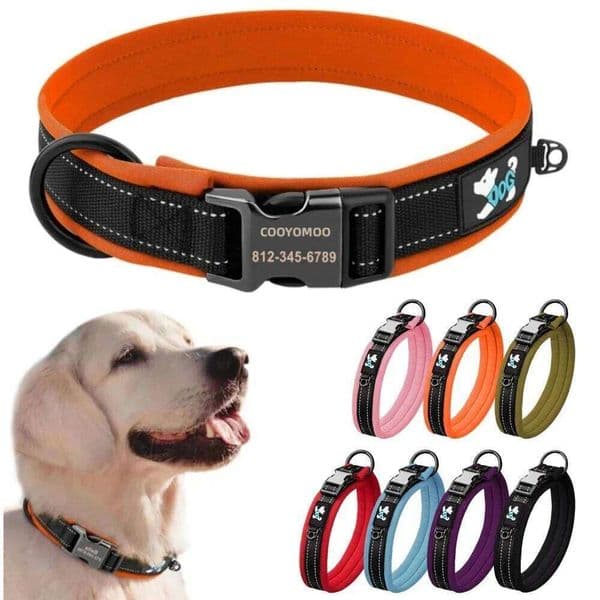 Adjustable Mesh Padded Pet Custom ID Engraving Reflective Nylon Dog Collar Durable Heavy Duty for breed all Pug 26W01121