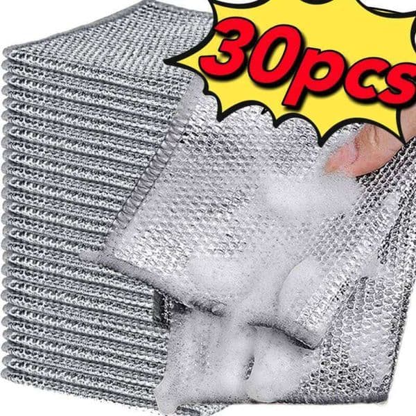 20/1pcs Magic Dishcloth Silver Cleaning Cloths Kitchen Dish Pot Washing Cloth Double-sided Thickened Towels Steel Wire Rags 26Y0121